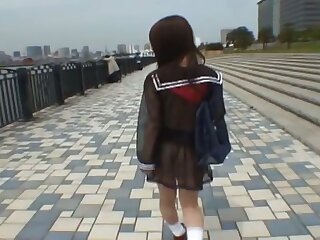 Mikan Lovely Asian student shocks the guys while out walking